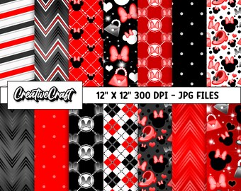 14 Minnie the Mouse Digital Papers 300 DPI Maximum Quality, minnie mouse scrapbooking, minnie printables papers designs, instant download