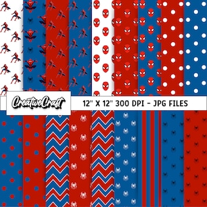 18 Spiderman Superhero Digital Papers 300 DPI Maximum Quality, spiderman scrapbooking, spiderman printables papers designs, instant download
