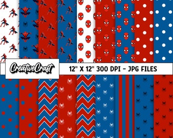 18 Spider-Man Digital Papers 300 DPI Qualité maximale, scrapbook spider-man, designs imprimables spider-man, téléchargement instantané