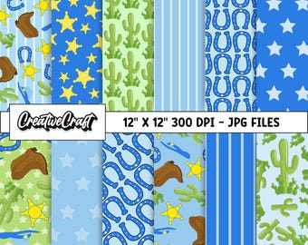 12 Western Cowboy Digital Papers 300 DPI Maximum Quality, cowboy scrapbooking, cowboy printables papers designs, instant download