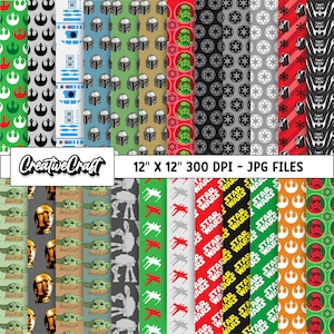 24 個のスター ウォーズ デジタル ペーパー 300 DPI 最高品質、スター ウォーズ スクラップブッキング、スター ウォーズの印刷可能な紙デザイン、即時ダウンロード