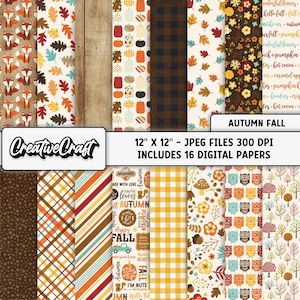 16 Autumn Fall Digital Papers 300 DPI Maximum Quality, autumn fall scrapbooking, thanksgiving printables papers designs, instant download