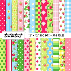 24 carte digitali di frutta fragola 300 DPI massima qualità, scrapbooking di frutta fragola, disegni di carta di frutta fragola, download istantaneo