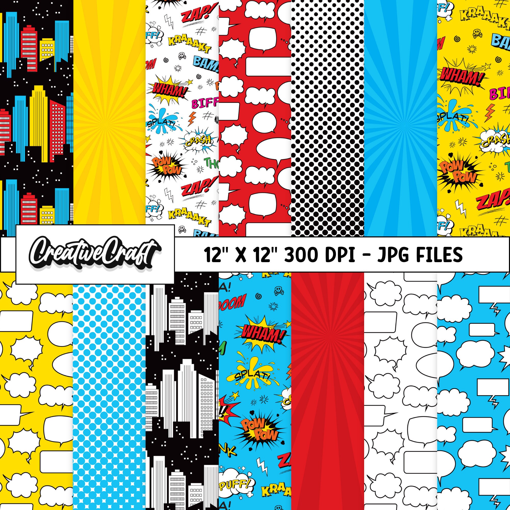 14 Superhero Comics Digital Papers 300 DPI Maximum Quality, Superhero ...
