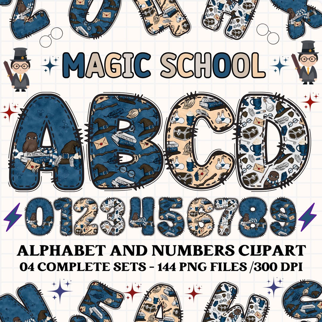 Wizard Magic School Alphabet Clipart PNG. 4 Styles With Wizard Cliparts ...