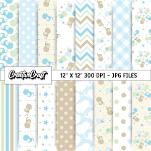 16 Baby Boy Digital Papers 300 DPI Maximum Quality, baby boy scrapbooking, baby boy printables papers designs, instant download, baby shower