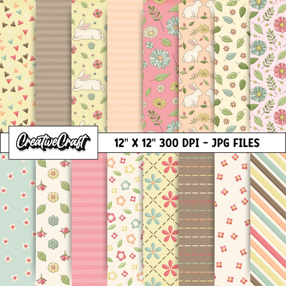 16 Spring Bunny Digital Papers 300 DPI Maximum Quality, Spring Bunny ...