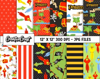 12 Pirates Boys Digital Papers 300 DPI Maximum Quality, piratesboys scrapbook, pirates boys printables papers designs, instant download