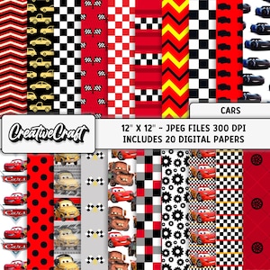 20 Papeles Digitales Rayo Mcqueen 300 DPI Máxima Calidad, scrapbooking rayo mcqueen, diseños papeles imprimibles cars, descarga instantánea