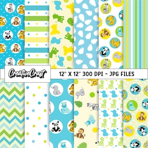 16 Baby Animals Digital Papers 300 DPI Highest Quality, baby animals safari scrapbook, safari printables papers designs, instant download