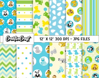 16 Baby Animals Digital Papers 300 DPI Highest Quality, baby animals safari scrapbook, safari printables papers designs, instant download