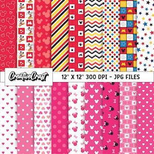 18 Mickey die Maus digitale Papiere 300 DPI maximale Qualität, Mickey Scrapbooking, Mickey druckbare Papierdesigns, sofortiger Download