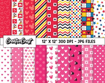 18 Papeles Digitales Mickey el Ratón 300 DPI Máxima Calidad, scrapbooking mickey, diseños papeles imprimibles mickey, descarga instantánea