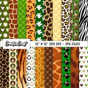 20 Mickey Safari Digital Papers 300 DPI Qualité maximale, scrapbooking mickey, dessins en papier imprimable mickey, téléchargement instantané