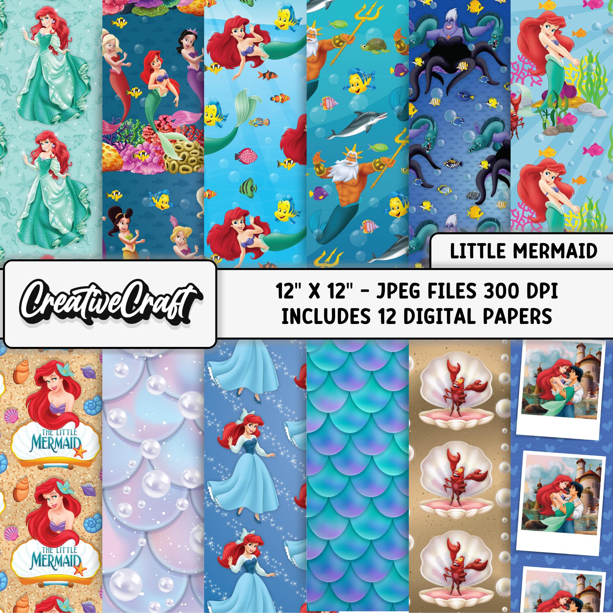 12 Little Mermaid Digital Papers 300 DPI Maximum Quality, Princess ...