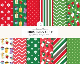 シームレスなクリスマス柄12種類（300 DPI最高品質）、デジタルクリスマスペーパー、デジタルクリスマススクラップブッキング、印刷可能なクリスマスデザイン