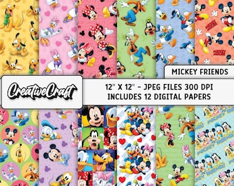 12 Mickey the Mouse Digital Papers 300 DPI Maximum Quality, mickey scrapbooking, mickey the mouse printable paper designs, instant download