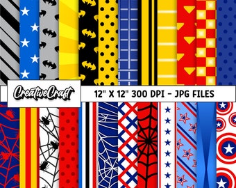 24 Superhero Digital Papers 300 DPI Maximum Quality, superhero  scrapbooking, superhero printables papers designs, instant download