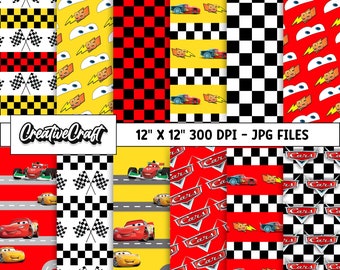 12 Lightning Mcqueen Digital Papers 300 DPI Maximum Quality, lightning mcqueen scrapbooking, cars printable papers designs, instant download