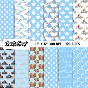 12 Princess Cinderella Digital Papers 300 DPI Maximum Quality, Cinderella scrapbook, printable paper designs, instant download, princess png