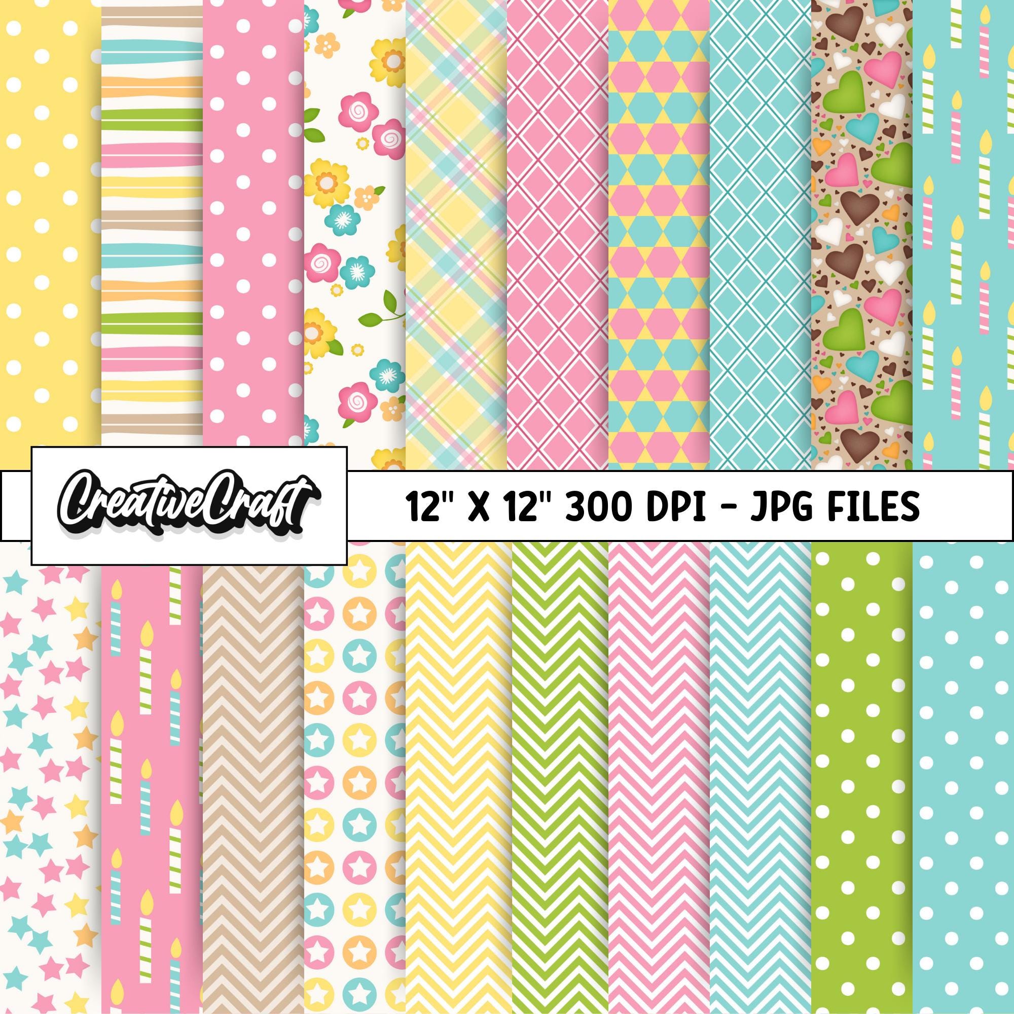 20 papéis digitais de aniversário, 300 DPI de qualidade máxima, álbum de recortes de aniversário, designs de papel de aniversário para impressão, download instantâneo