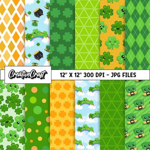 12 St Patricks Day Digital Papers 300 DPI Highest Quality, st patricks digital scrapbook, st patricks day printable design, instant download