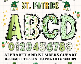Alfabeto png clipart dia de san patricio, letras garabateadas san patricio, fuente texto san patricio, san patricio png doodle letters
