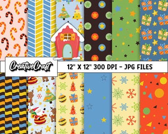 12 Christmas Digital Papers 300 DPI Maximum Quality, Christmas scrapbooking, Christmas paper designs, instant download, christmas background
