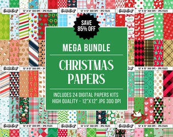 Megabudle +280 Christmas Holiday Digital Papers 300 DPI Maximum Quality, christmas scrapbooking, christmas holiday printable paper designs