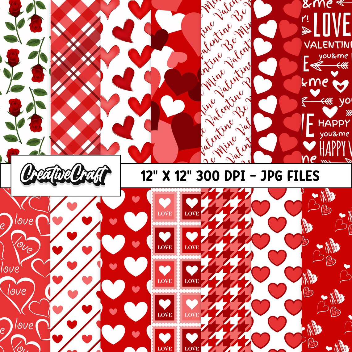 14 Valentine's Day Digital Papers 300 DPI Maximum Quality, Valentine's
