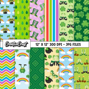 12 digitale Papiere zum St. Patrick's Day, 300 DPI, höchste Qualität, Scrapbook zum St. Patrick's Day, Papierdesigns zum St. Patrick's Day, direkter Download