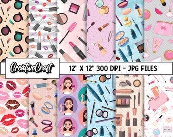 12 Fashion Makeup Digital Papers 300 DPI Highest Quality, fashion makeup scrapbook, fashion makeup printable paper designs, instant download