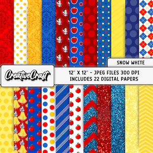 22 Princess Snow White Digital Papers 300 DPI Highest Quality, snow white scrapbook, snow white printables papers designs, instant download