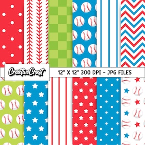 12 Baseball Sport Digital Papers 300 DPI Maximum Quality, baseball sport scrapbook, baseball sport printable paper designs, instant download