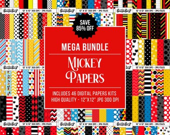 Megabudle +770 Mickey the Mouse Digital Papers 300 DPI Maximum Quality, mickey scrapbooking, mickey the mouse printable paper designs