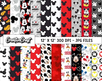 20 Mickey the Mouse Digital Papers 300 DPI Maximum Quality, mickey scrapbooking, mickey the mouse printable paper designs, instant download