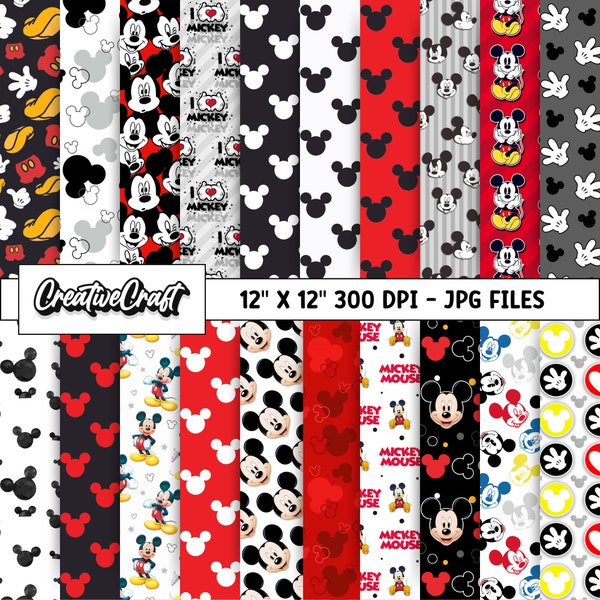 20 Mickey the Mouse Digital Papers 300 DPI Maximum Quality, mickey scrapbooking, mickey the mouse printable paper designs, instant download