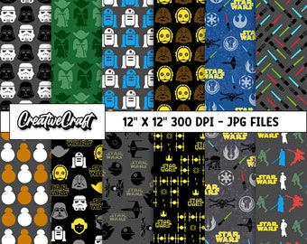 12 Star Wars Digital Papers 300 DPI Maximum Quality, star wars scrapbooking, star wars printables paper designs, instant download, star wars