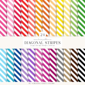 Könnte beinhalten: Eine Sammlung von 24 nahtlosen digitalen Mustern mit diagonalen Streifen in verschiedenen Farben wie Pink, Rot, Orange, Gelb, Grün, Blau, Lila, Grau, Braun und Schwarz. Der Text lautet 24 seamless patterns DIAGONAL STRIPES.