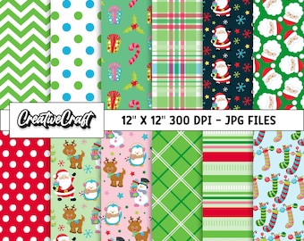 12 Christmas Digital Papers 300 DPI Maximum Quality, Christmas scrapbooking, Christmas paper designs, instant download, christmas background