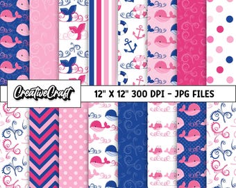 16 Nautical Ocean Digital Papers 300 DPI Maximum Quality, nautical scrapbooking, nautical ocean printable paper designs, instant download