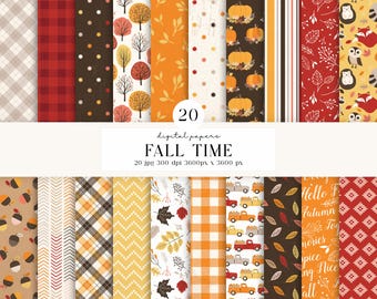 20 Autumn Fall Digital Papers 300 DPI Maximum Quality, autumn fall scrapbooking, thanksgiving printables papers designs, instant download