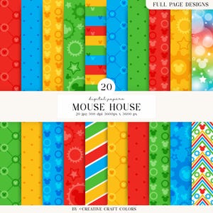 20 Clubhouse Mickey Digital Papers 300 DPI Maximum Quality, mickey scrapbooking, mickey the mouse printable papers designs, instant download