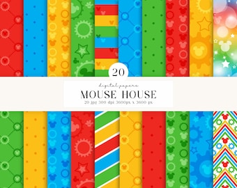 20 digitale Papiere „Clubhouse Mickey“ in maximaler Qualität (300 DPI), Mickey-Scrapbooking, druckbare Mickey-Papierdesigns, sofortiger Download