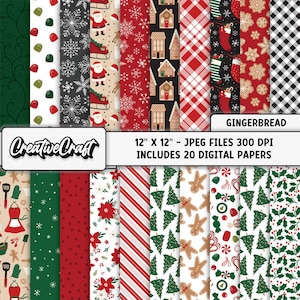 20 carte digitali natalizie a forma di omino di pan di zenzero, qualità massima 300 DPI, album di Natale, disegni di carta natalizia, download immediato