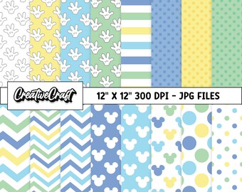 16 Mickey the Mouse Digital Papers 300 DPI Maximum Quality, mickey scrapbooking, mickey the mouse printable paper designs, instant download