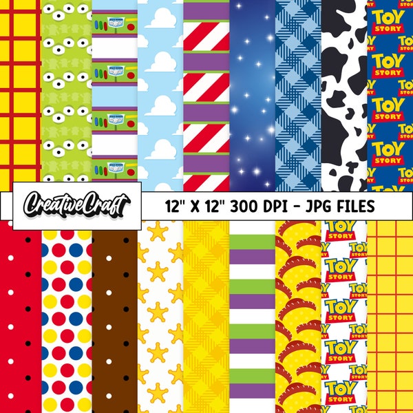 18 Toy Story Digital Papers 300 DPI massima qualità, scrapbooking di Toy Story, disegni di carta stampabile di Toy Story, download immediato