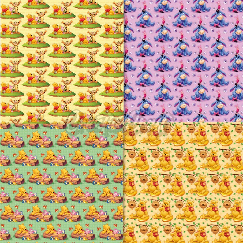 12 Winnie Pooh Digital Papers 300 DPI Maximum Quality, Winnie Pooh scrapbooking, Winnie Pooh printables papers designs, instant download image 3