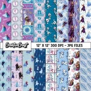 16 Princess Frozen Digital Papers 300 DPI maximale kwaliteit, bevroren scrapbooking, bevroren afdrukbare papierontwerpen, instant download