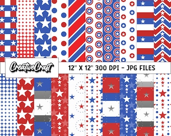 20 Captain America Digital Papers 300 DPI Qualité maximale, scrapbooking Captain America, dessins imprimables héros, téléchargement instantané